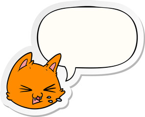 spitting cartoon cat face with speech bubble sticker