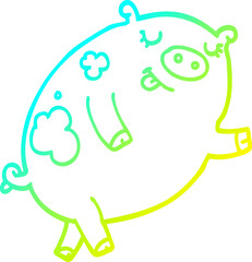 cold gradient line drawing of a cartoon dancing pig