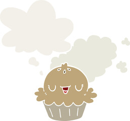 cute cartoon pie with thought bubble in retro style