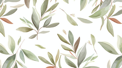 Seamless watercolor pattern with bayleaf on the whi