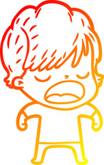 warm gradient line drawing of a cartoon woman talking