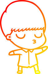 warm gradient line drawing of a cartoon calm boy