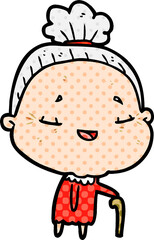 cartoon old woman with walking stick