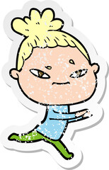 distressed sticker of a cartoon woman