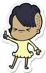 sticker of a cartoon annoyed hipster girl