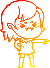 warm gradient line drawing of a annoyed cartoon vampire girl