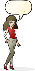 cartoon pretty woman with speech bubble