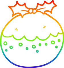 rainbow gradient line drawing of a cartoon christmas pudding