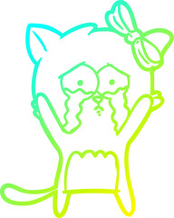 cold gradient line drawing of a cartoon cat
