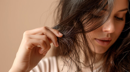 Hair health worries, A person looking at hair strands on their hand, emphasizing concerns about hair loss