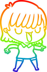 rainbow gradient line drawing of a cartoon woman