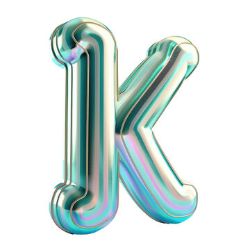 A metallic letter k close up on transparent