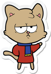 Obraz na płótnie Canvas sticker of a bored cartoon cat in winter clothes
