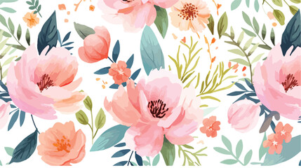 Fototapeta na wymiar Seamless watercolor pattern with floral elements on