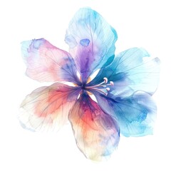 hibiscus flower with petals transitioning through a spectrum of watercolor hues
