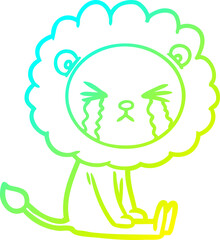 cold gradient line drawing of a cartoon crying lion
