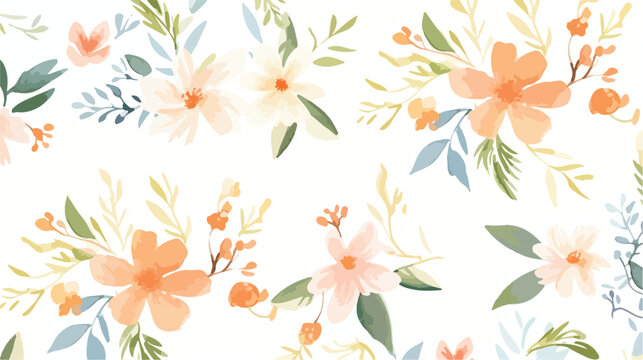 Seamless watercolor pattern with floral elements on