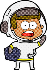cartoon surprised astronaut holding moon rock