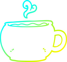 cold gradient line drawing of a cartoon coffee cup