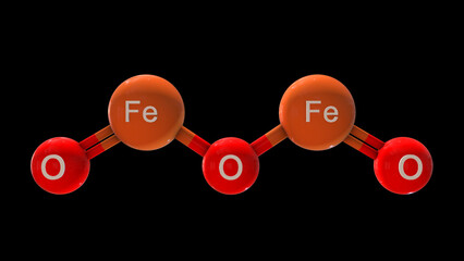 Iron(III) oxide or ferric oxide molecule structure 3d illustration