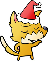 friendly hand drawn gradient cartoon of a fox wearing santa hat