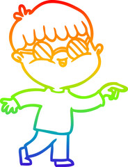 rainbow gradient line drawing of a cartoon boy wearing spectacles