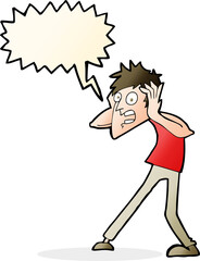 cartoon man panicking with speech bubble