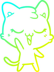 cold gradient line drawing of a happy cartoon cat