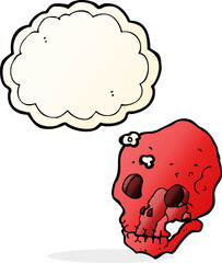 cartoon spooky skull with thought bubble