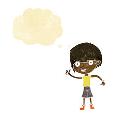 cartoon boy with positive attitude with thought bubble