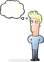 cartoon bored man with thought bubble