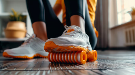 An individual uses a foot roller to ease discomfort, emphasizing the importance of healthcare for sore feet