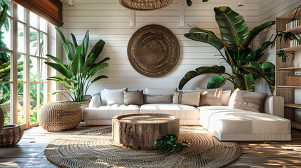 Stylish Outdoor Living Area with Rattan Furniture, Cozy and Elegant Patio Design for Relaxation