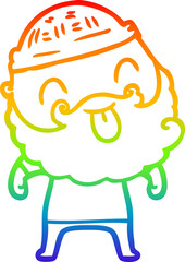 rainbow gradient line drawing of a man with beard sticking out tongue
