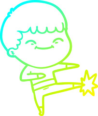 cold gradient line drawing of a cartoon happy boy
