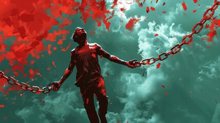Vector illustration of a person casting off heavy chains, symbolizing liberation from financial burdens.