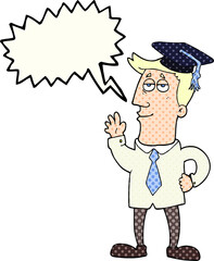 freehand drawn comic book speech bubble cartoon graduate