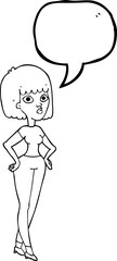 freehand drawn speech bubble cartoon woman with hands on hips