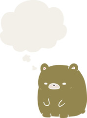 cartoon sad bear with thought bubble in retro style