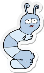 sticker of a cartoon tired caterpillar