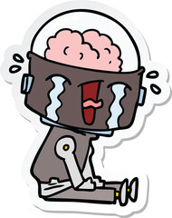 sticker of a cartoon crying robot