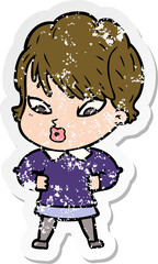 distressed sticker of a cartoon woman