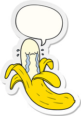 cartoon crying banana with speech bubble sticker