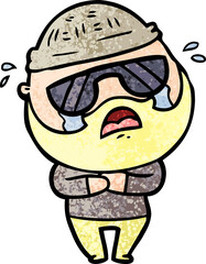 cartoon bearded man crying wearing sunglasses