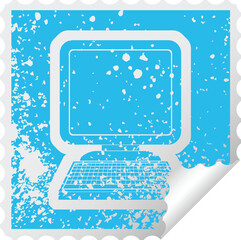 distressed sticker icon illustration of a computer