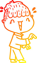 warm gradient line drawing of a cartoon happy boy surprised