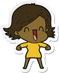 sticker of a cartoon happy woman