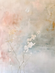 Serene painting of delicate white flowers against a soft, pastel background