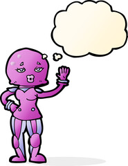 cartoon female astronaut with thought bubble