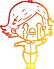 warm gradient line drawing of a cartoon woman crying